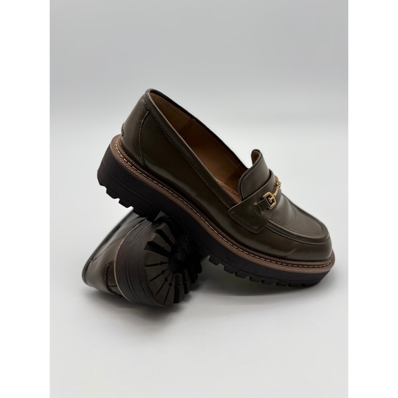 Sam Edelman Shoes - Sam Edelman Laguna Lug Sole Horsebit Loafers Olive Brown Leather Womens 7